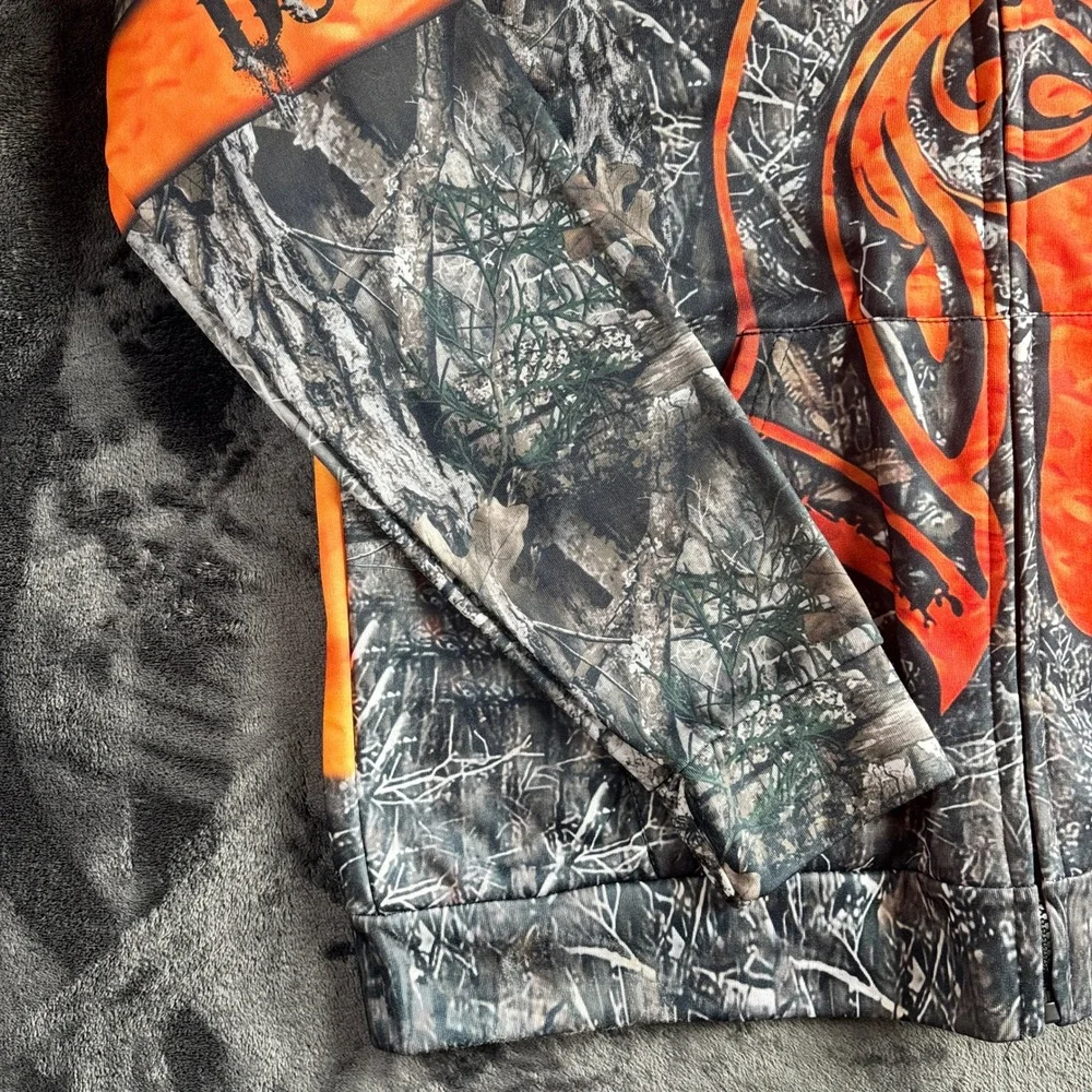 Mens Blaze Orange Camo Deer Hunting‎ Full Zip Hoodie Large